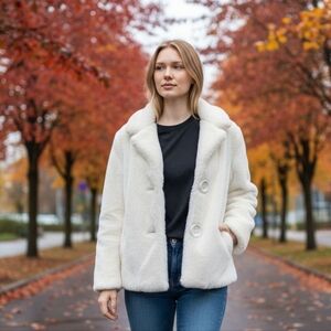 1960s Elegant White Faux Fur Teddy Coat